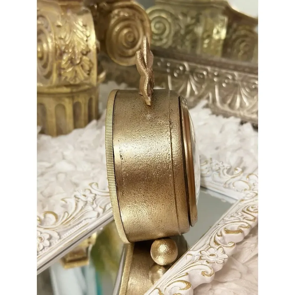 Vintage Style Antique Gold Clock With Bow Boho Shabby Chic Home Decor Victorian